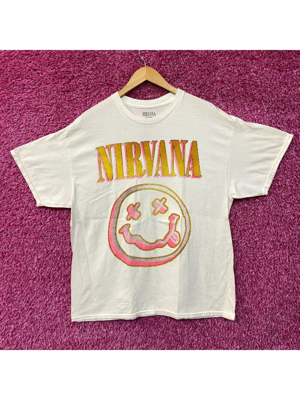 Nirvana Nevermind Smiley Logo Grunge Band T-Shirt Large